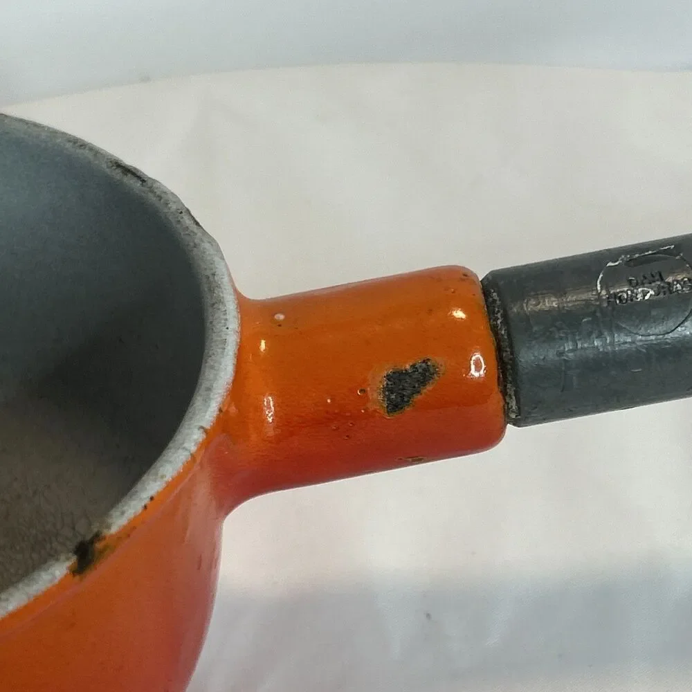 Vintage 60s DESCOWARE Butter Warmer Pot Flame Orange with SPOUT and LID